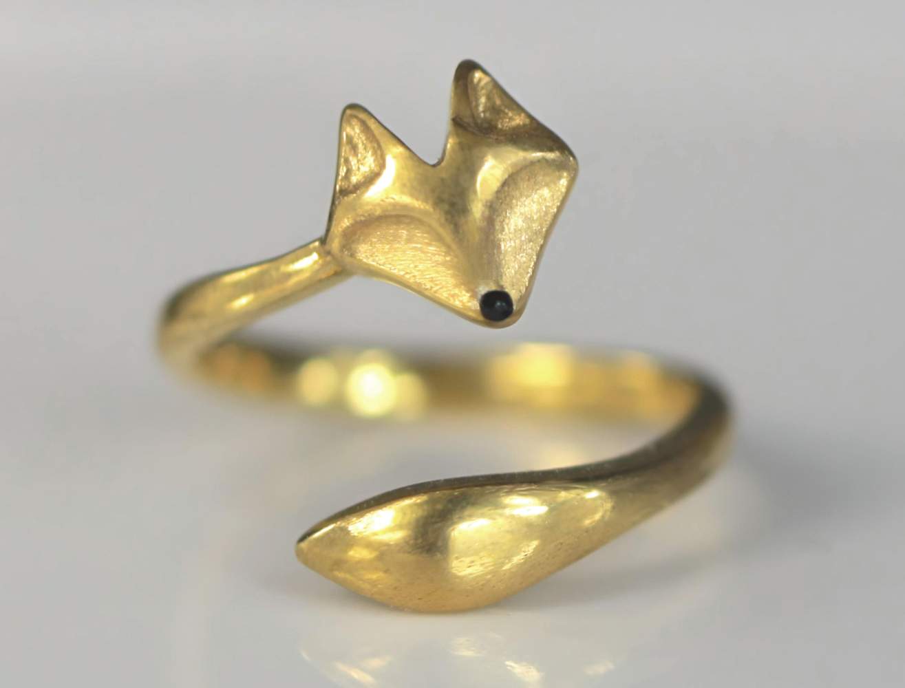 Fuchs Ring vergoldetes Sterling Silber. Von der Natur inspirierter handgemachter Schmuck